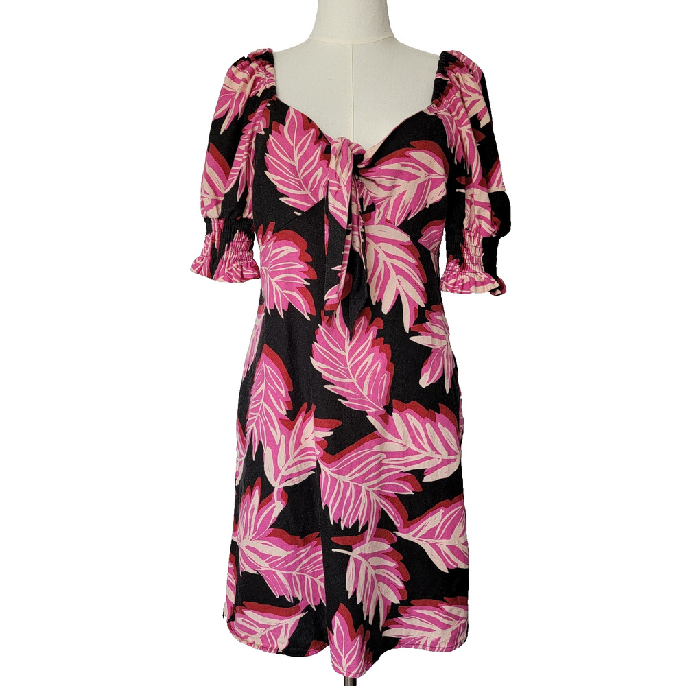 Who What Wear Linen Blend Milkmaid Coquette Dress Womens S Pink Leaves Vacation